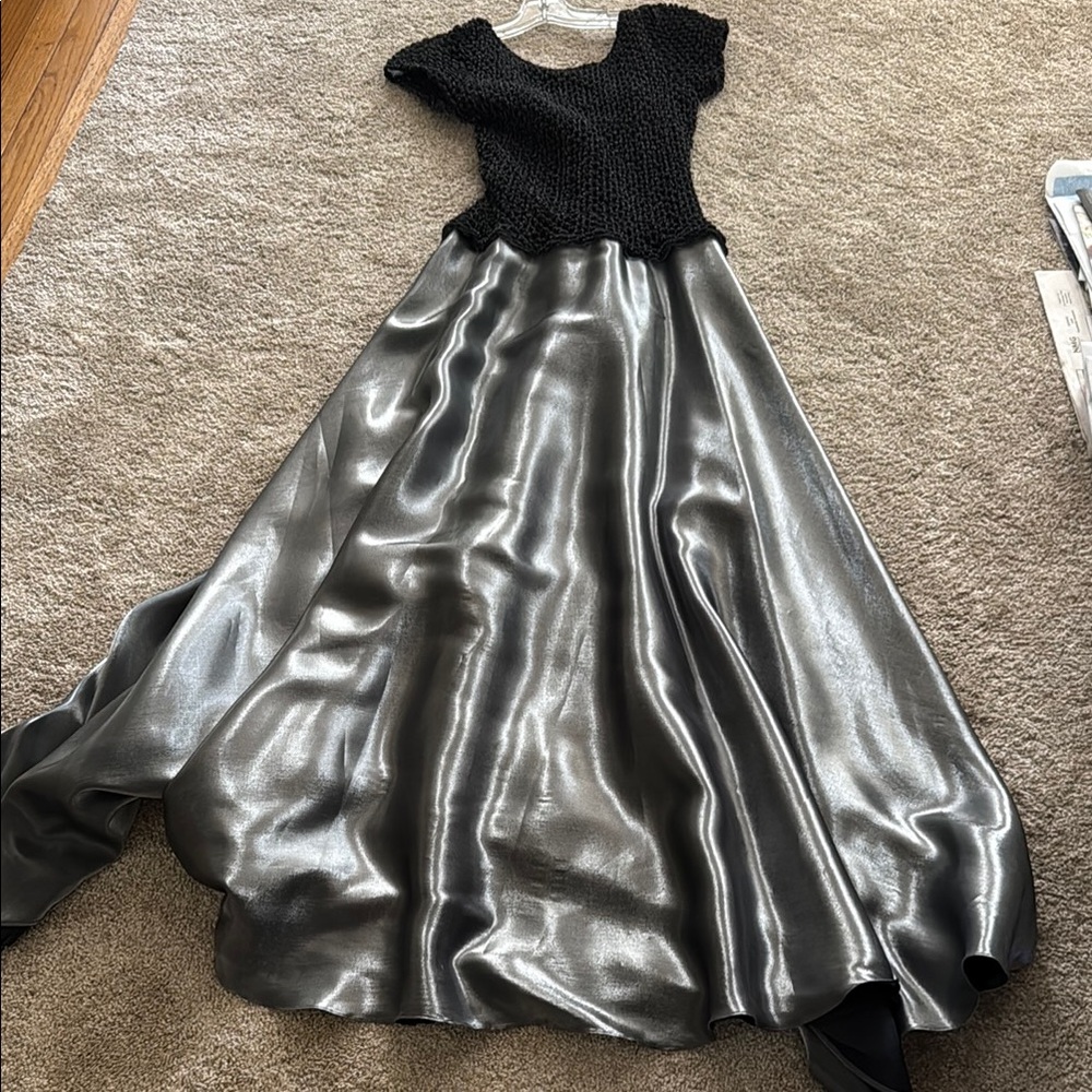 JS Collections Black and Silver Fit and Flare High Low Dress